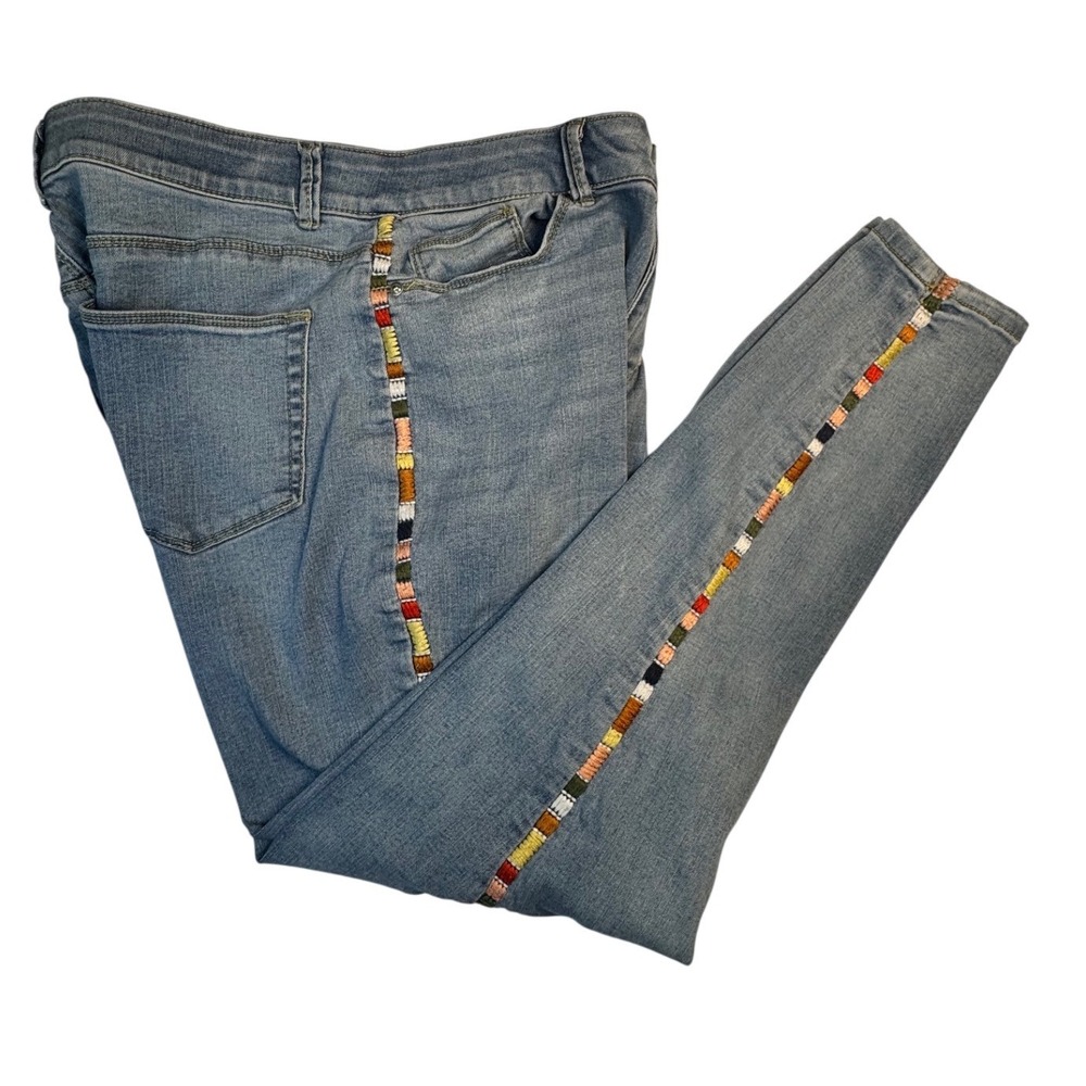 Knox Rose Womens High Rise Skinny Jeans Light Wash Embroidered Side Stripe 12